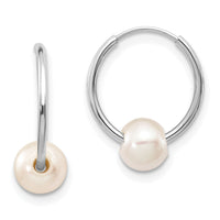 14k White Gold 5-6mm White Freshwater Cultured Pearl Endless Hoop Earrings-XWF590EW