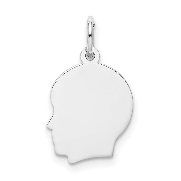 14k White Plain Small.011 Depth Facing Left Engravable Boy Charm-XWM49/11