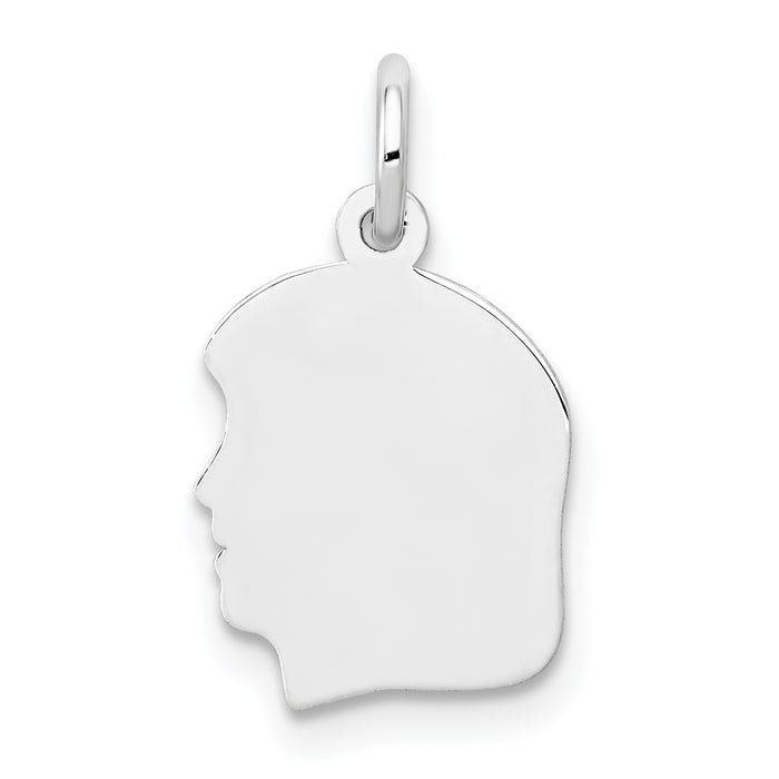 14k White Plain Small.009 Depth Facing Left Engravable Girl Charm-XWM50/09