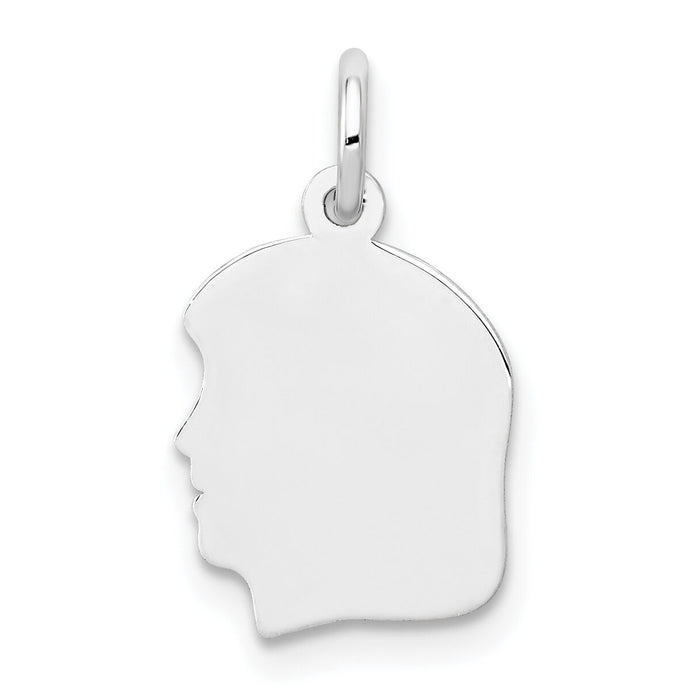 14k White Plain Small.027 Depth Facing Left Engravable Girl Charm-XWM50/27