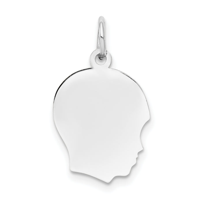 14k White Plain Medium.027 Depth Facing Right Engravable Boy Charm-XWM53/27