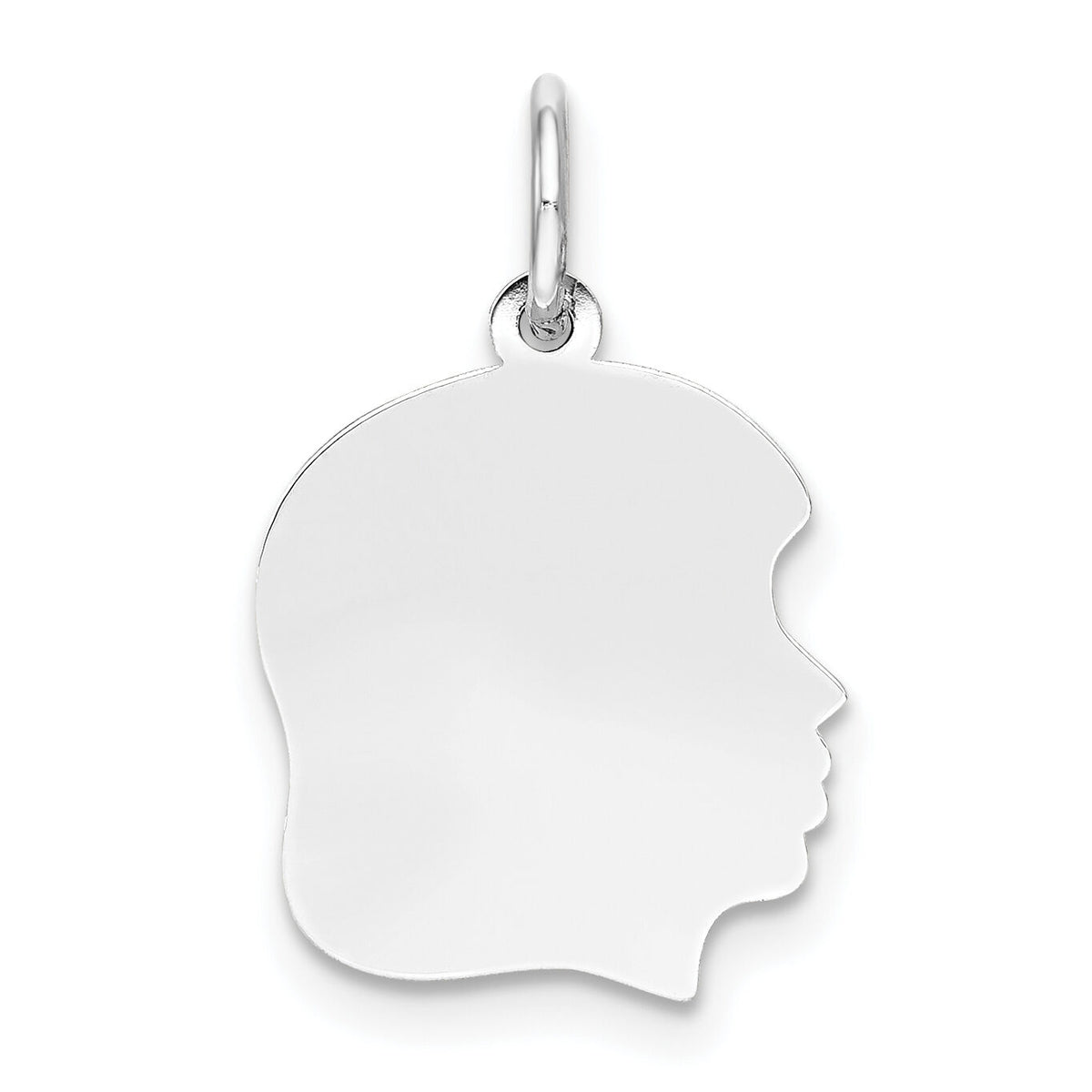 14k White Plain Medium.018 Depth Facing Right Engravable Girl Charm-XWM54/18