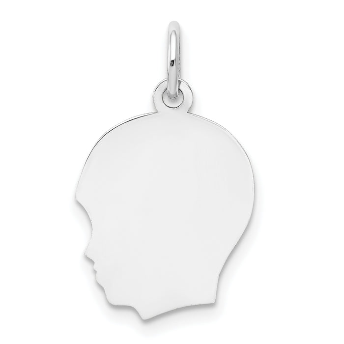 14k White Plain Medium.027 Depth Facing Left Engravable Boy Charm-XWM55/27