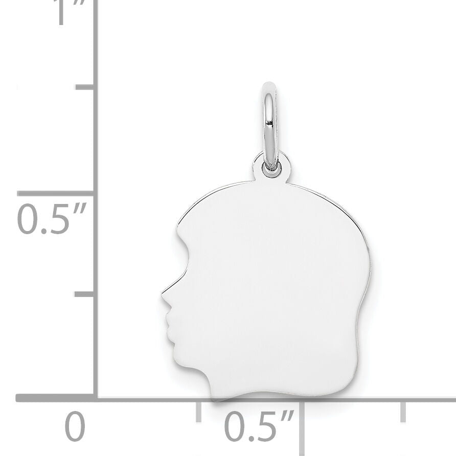 14k White Plain Medium.013 Depth Facing Left Engravable Girl Charm-XWM56/13