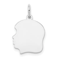 14k White Plain Medium.009 Depth Facing Left Engravable Girl Charm-XWM56/09