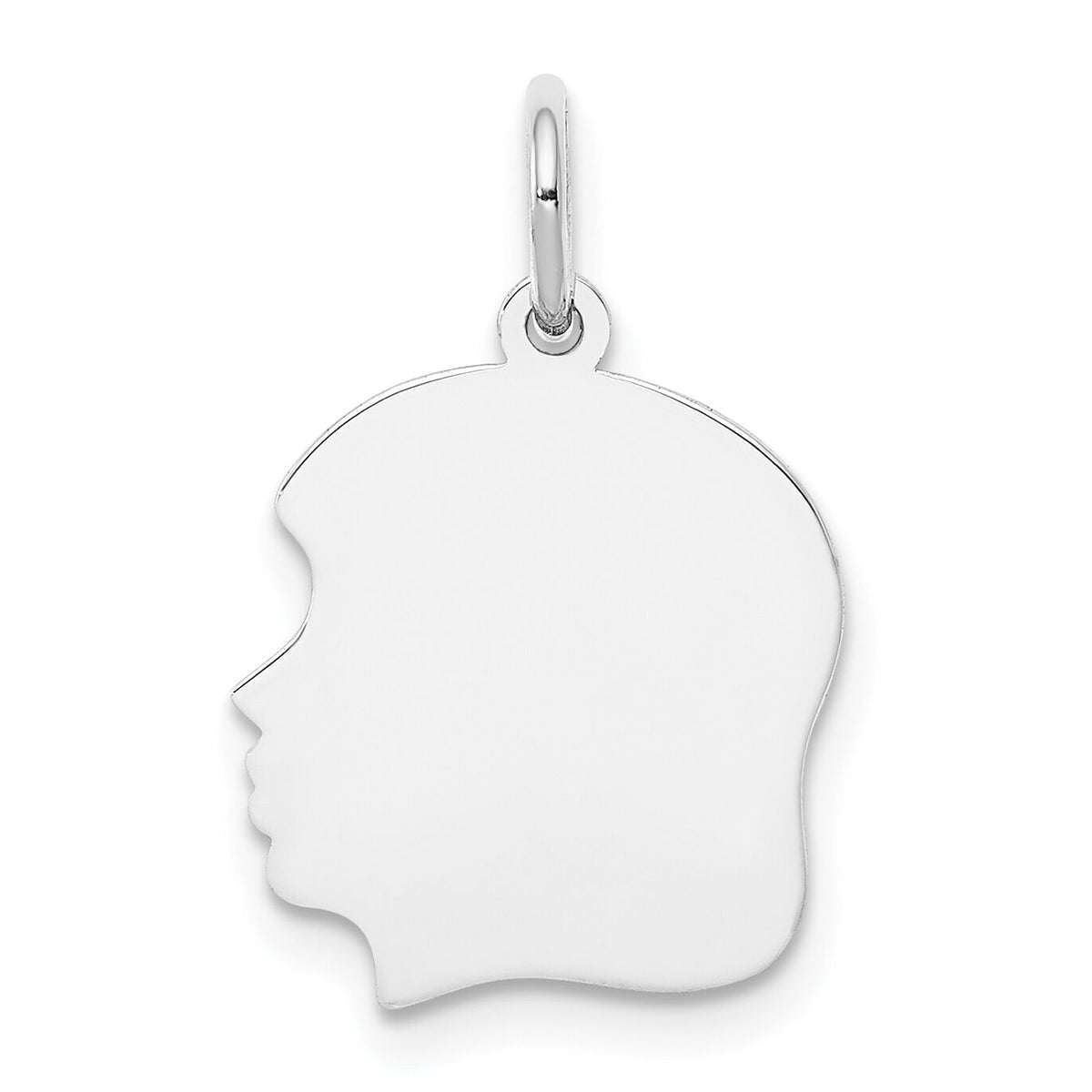 14k White Plain Medium.011 Depth Facing Left Engravable Girl Charm-XWM56/11
