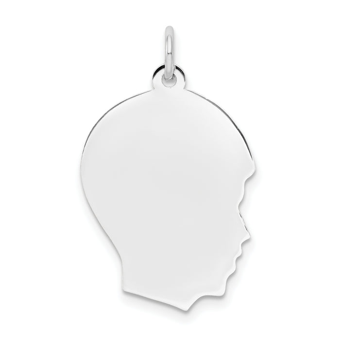 14k White Plain Medium.013 Depth Facing Right Engravable Boy Charm-XWM59/13