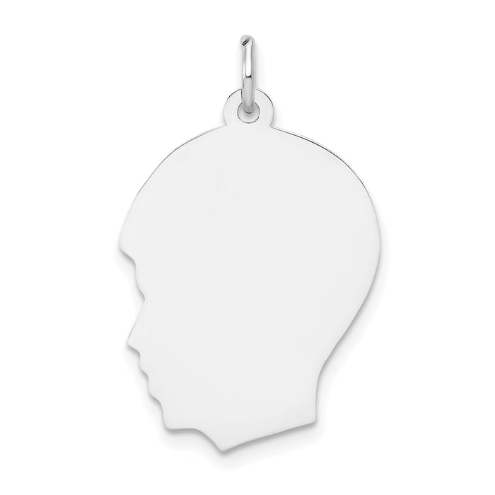 14k White Plain Medium.013 Depth Facing Left Engravable Boy Charm-XWM61/13