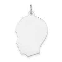 14k White Plain Medium.009 Depth Facing Left Engravable Boy Charm-XWM61/09