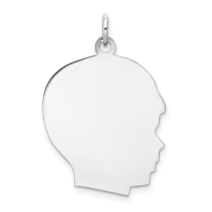 14k White Plain Large.011 Depth Facing Right Engravable Boy Charm-XWM65/11