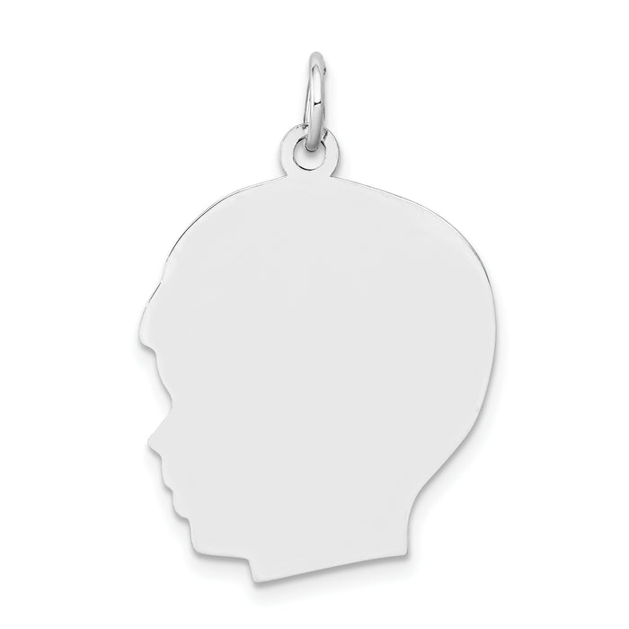 14k White Plain Large.011 Depth Facing Left Engravable Boy Charm-XWM67/11
