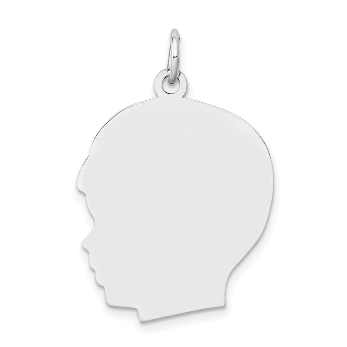 14k White Plain Large.018 Depth Facing Left Engravable Boy Charm-XWM67/18
