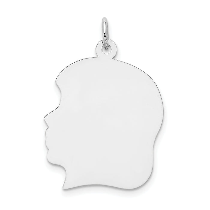 14k White Plain Large.011 Depth Facing Left Engravable Girl Charm-XWM68/11
