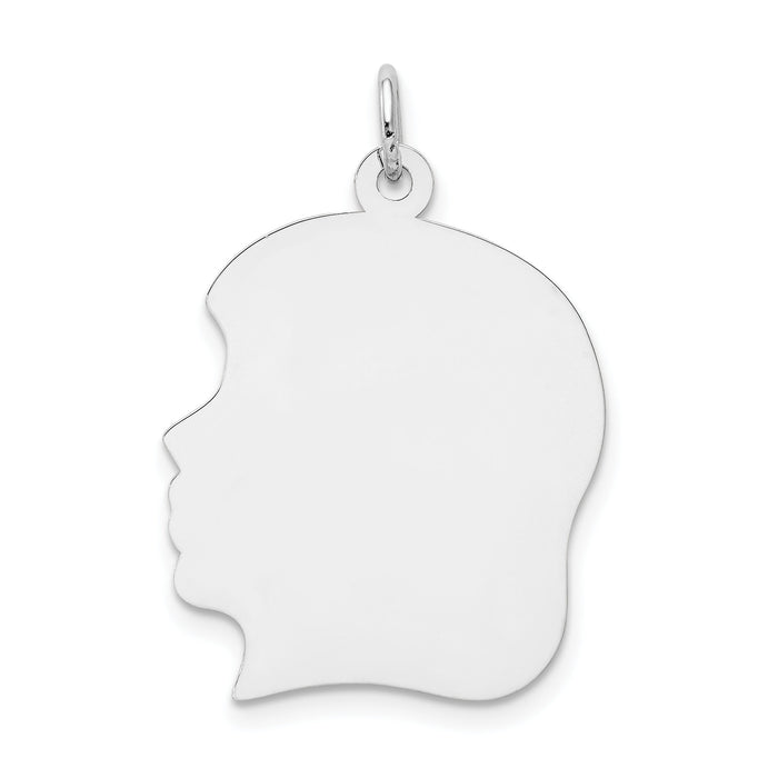 14k White Plain Large.018 Depth Facing Left Engravable Girl Charm-XWM68/18