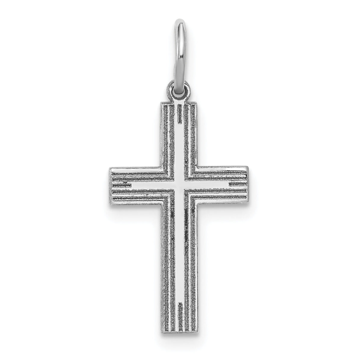 14k White Gold Solid Laser Etched Cross Pendant-XWR1