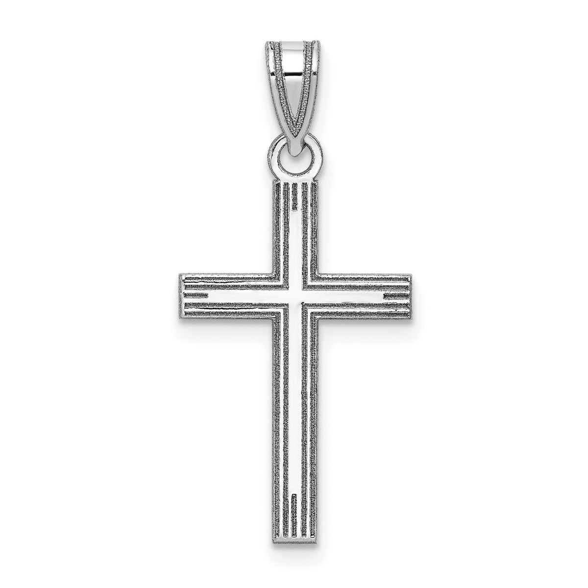 14k White Gold Solid Laser Etched Cross Pendant-XWR2