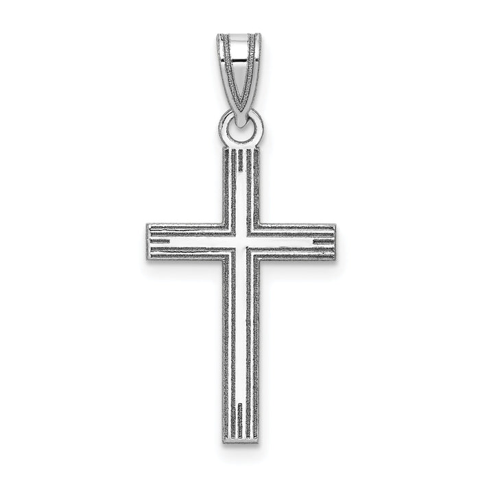 14k White Gold Solid Laser Etched Cross Pendant-XWR2