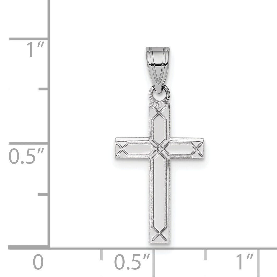 14k White Gold Solid Laser Etched Cross Pendant-XWR28