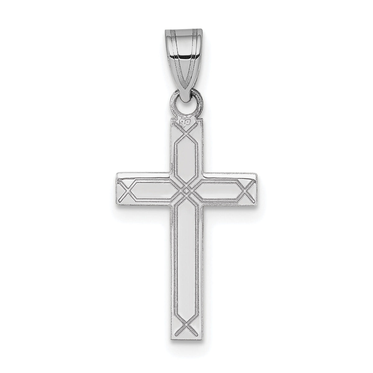 14k White Gold Solid Laser Etched Cross Pendant-XWR28