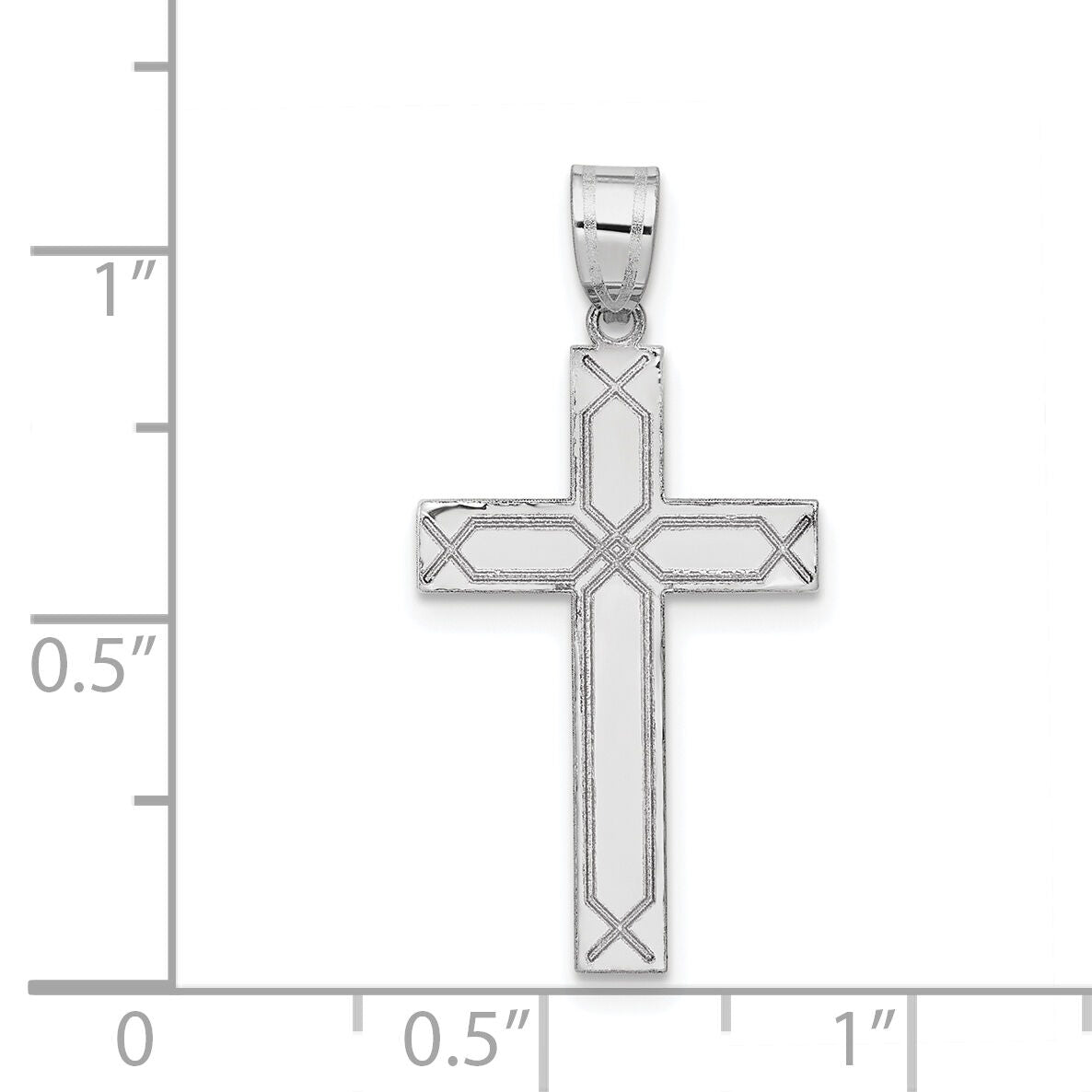 14k White Gold Solid Laser Etched Cross Pendant-XWR29