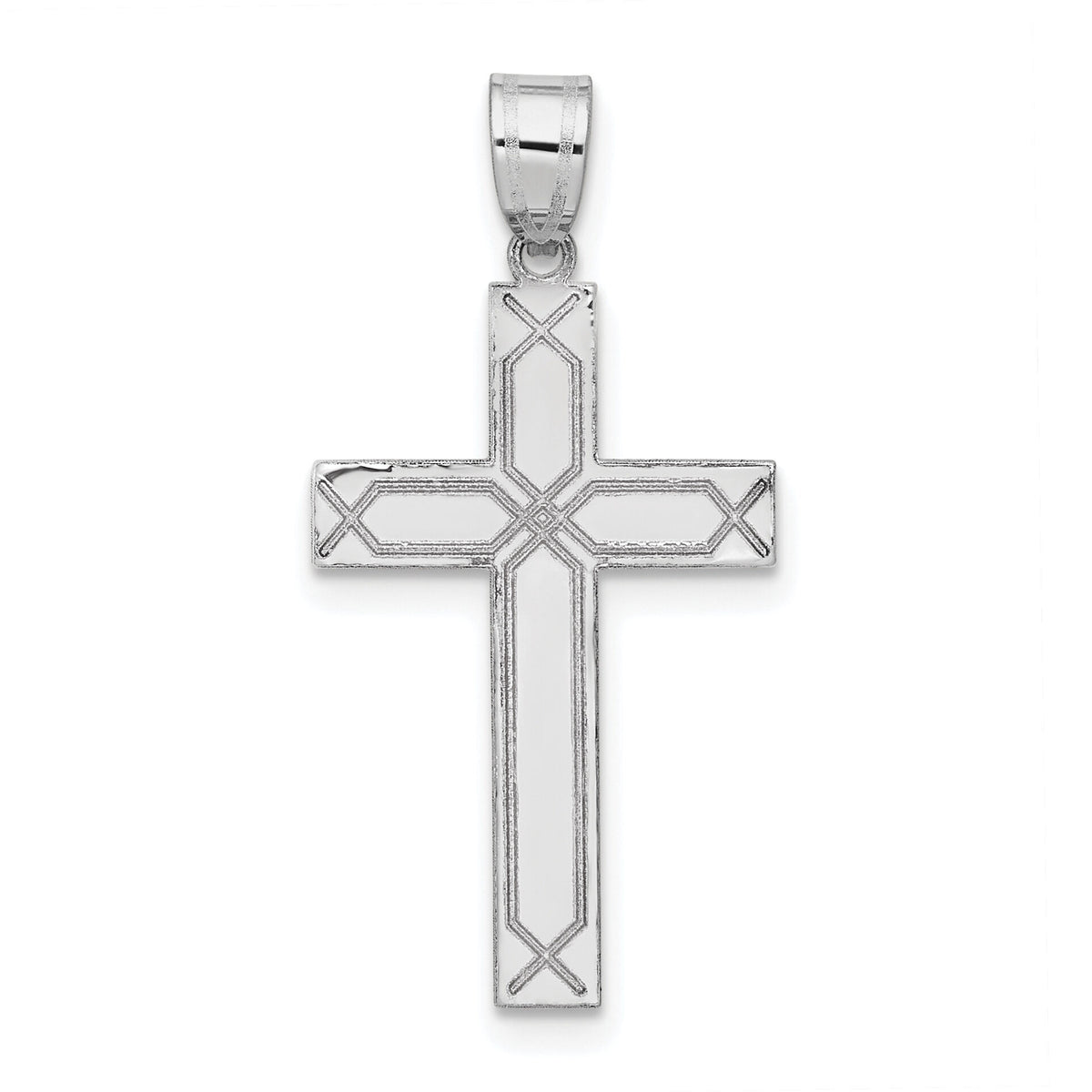 14k White Gold Solid Laser Etched Cross Pendant-XWR29