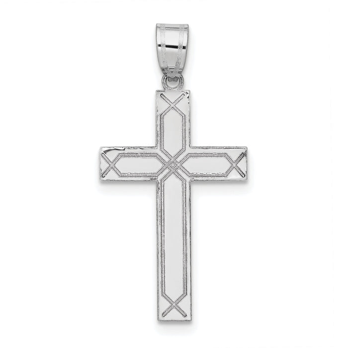14k White Gold Solid Laser Etched Cross Pendant-XWR29