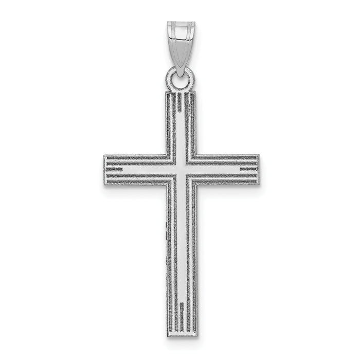 14k White Gold Solid Laser Etched Cross Pendant-XWR3