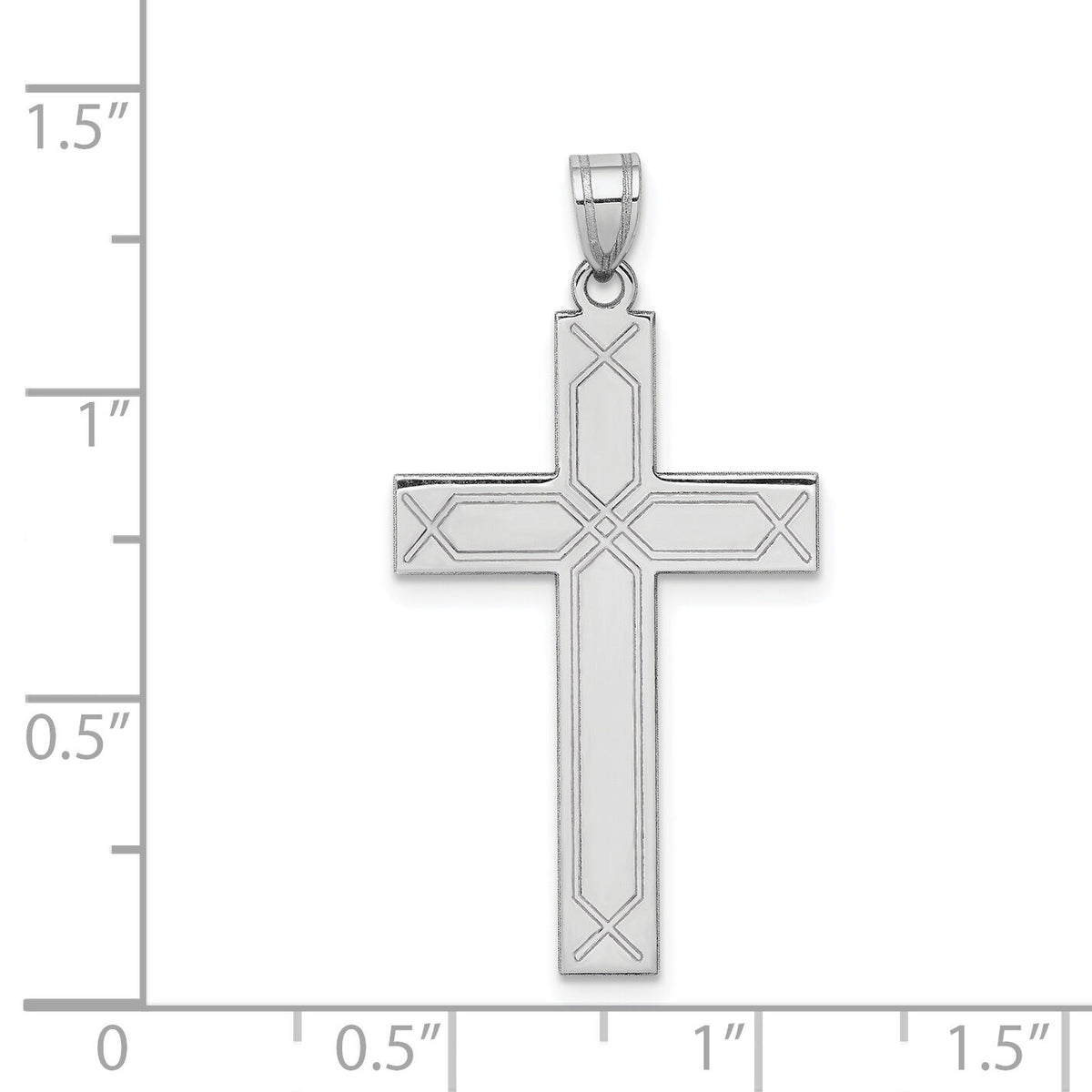 14k White Gold Solid Laser Etched Cross Pendant-XWR30