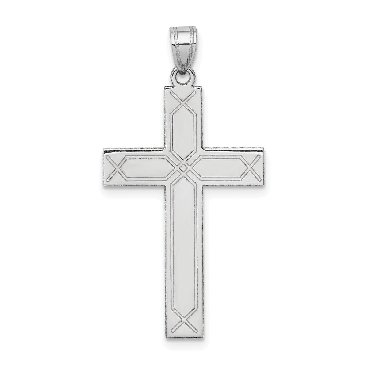 14k White Gold Solid Laser Etched Cross Pendant-XWR30