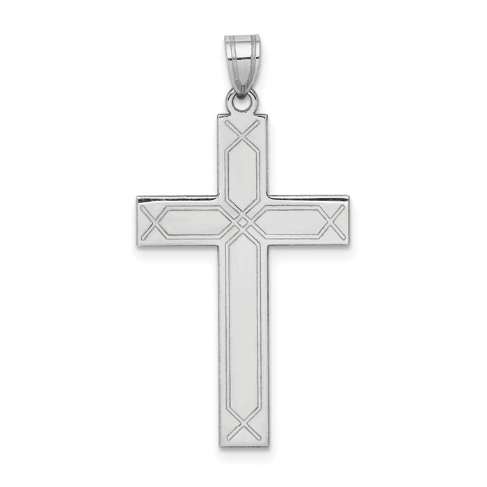 14k White Gold Solid Laser Etched Cross Pendant-XWR30
