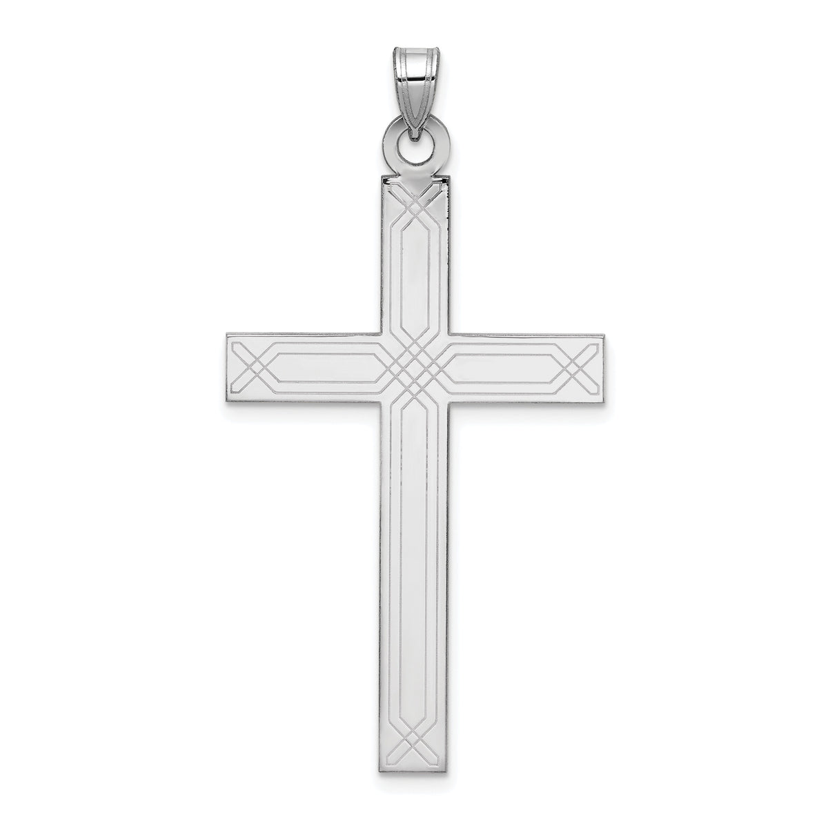 14k White Gold Solid Laser Etched Cross Pendant-XWR31