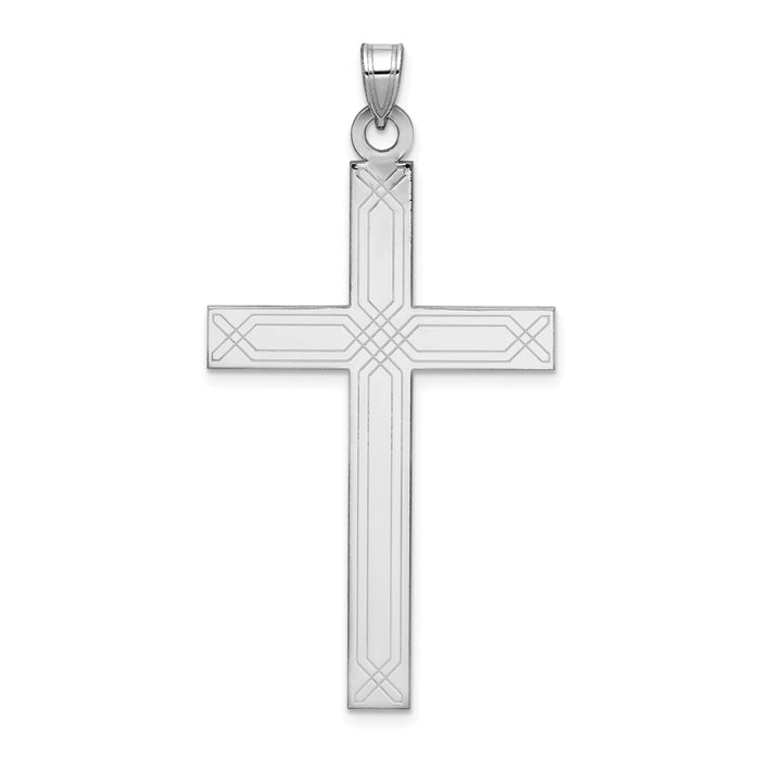 14k White Gold Solid Laser Etched Cross Pendant-XWR31