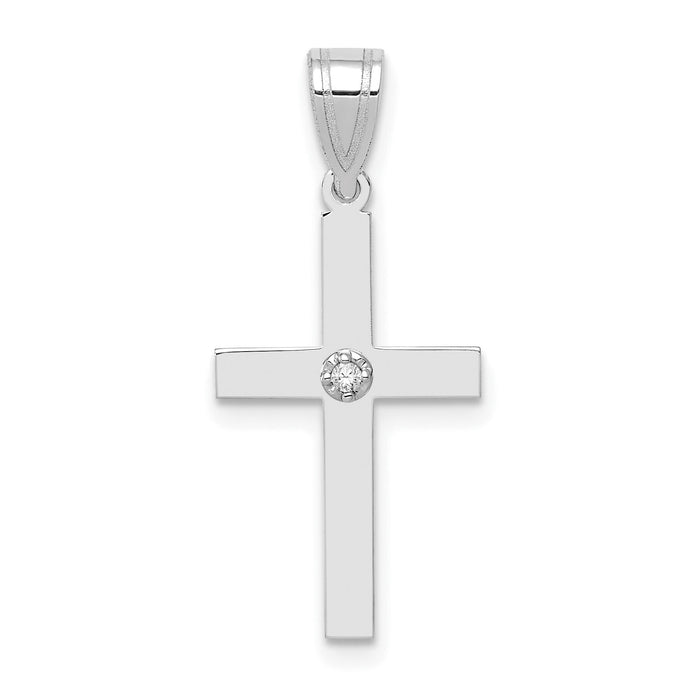 14k White Gold .01ct. Diamond Cross Pendant-XWR37