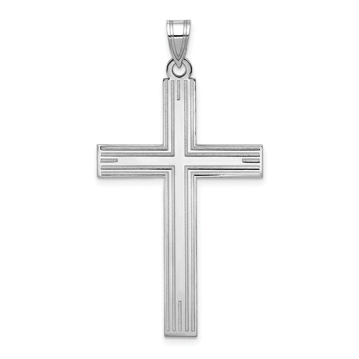14k White Gold Solid Laser Etched Cross Pendant-XWR4