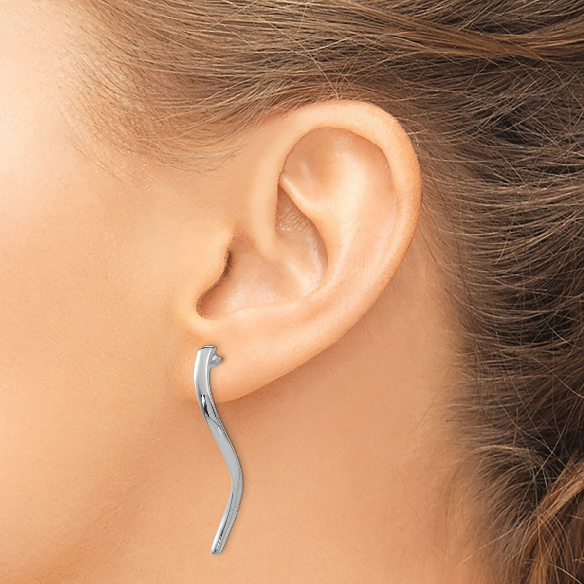 14k White Gold Long Curled Post Earrings-XY1012
