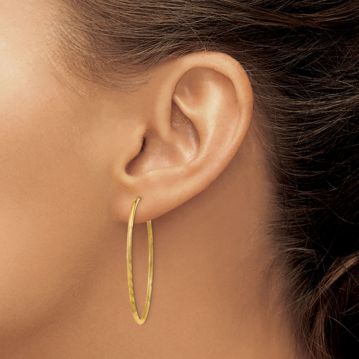 14k 1.5mm Satin Diamond-cut Endless Hoop Earrings-XY1169