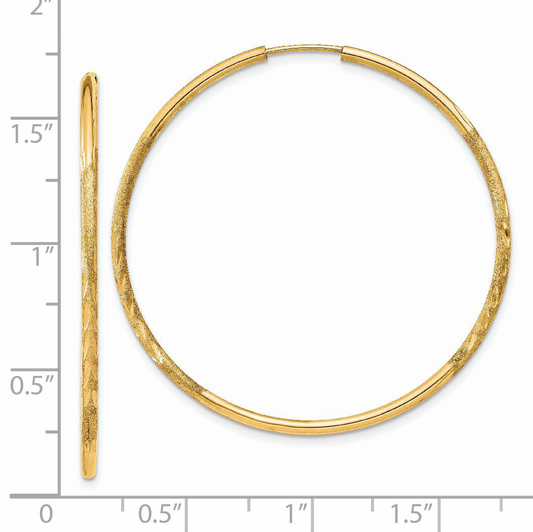 14k 1.5mm Satin Diamond-cut Endless Hoop Earrings-XY1169