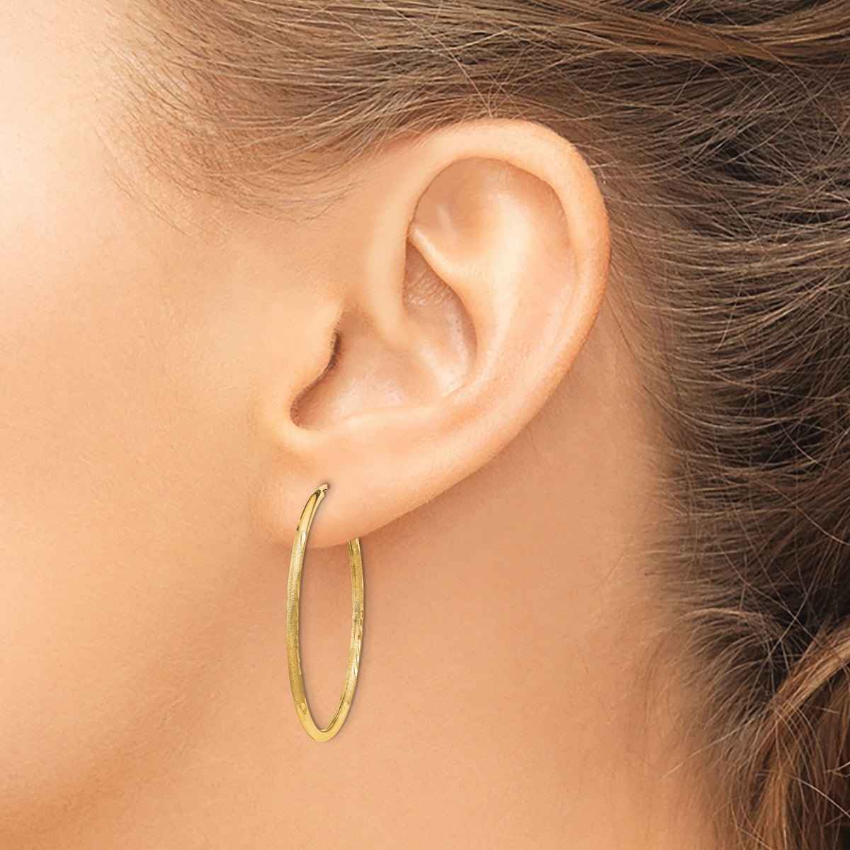 14k 1.5mm Satin Diamond-cut Endless Hoop Earrings-XY1170
