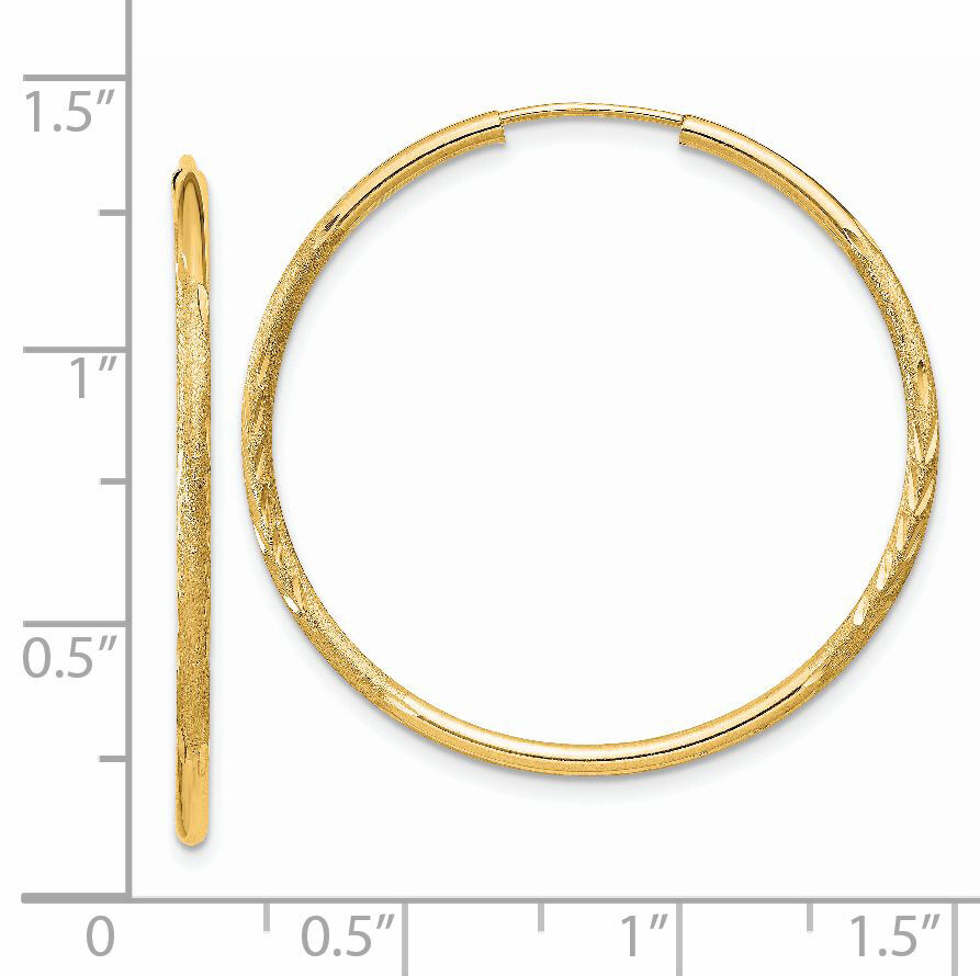 14k 1.5mm Satin Diamond-cut Endless Hoop Earrings-XY1170