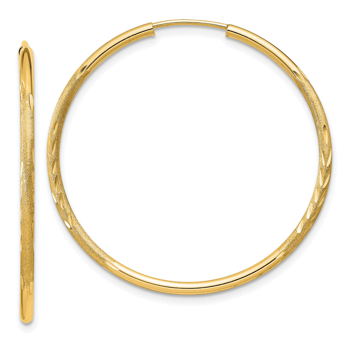14k 1.5mm Satin Diamond-cut Endless Hoop Earrings-XY1170