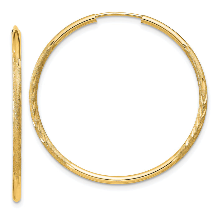 14k 1.5mm Satin Diamond-cut Endless Hoop Earrings-XY1170