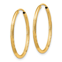 14k 1.5mm Satin Diamond-cut Endless Hoop Earrings-XY1171