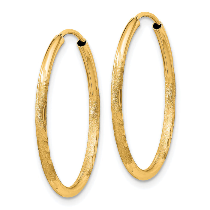 14k 1.5mm Satin Diamond-cut Endless Hoop Earrings-XY1171