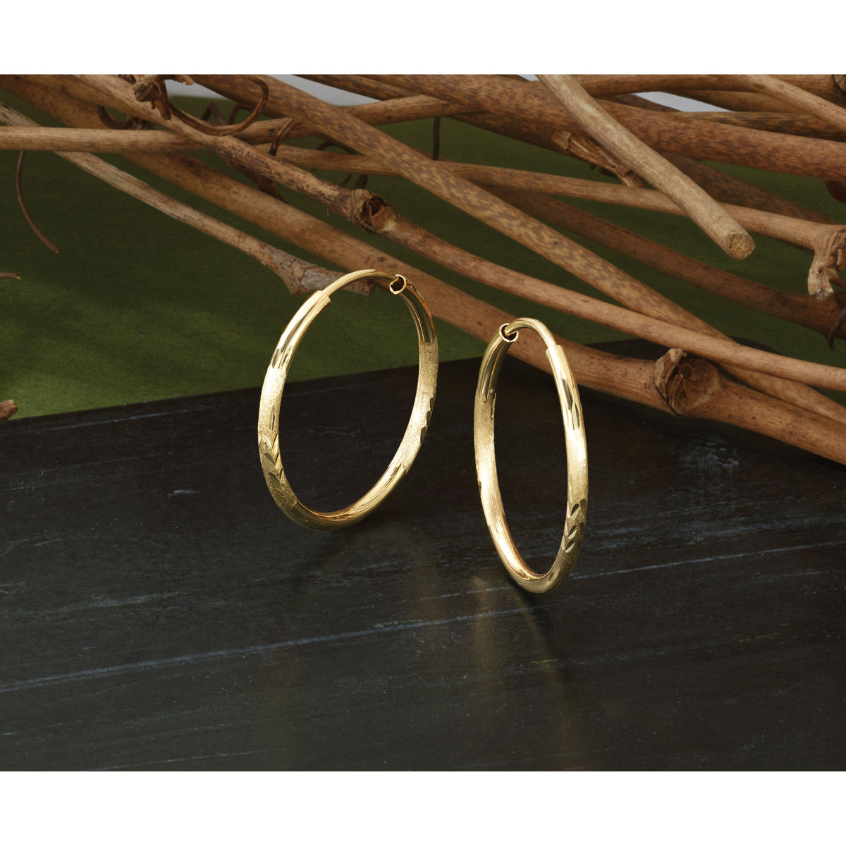14k 1.5mm Satin Diamond-cut Endless Hoop Earrings-XY1171