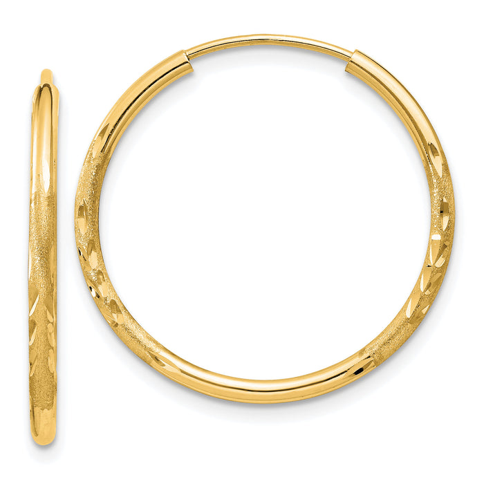 14k 1.5mm Satin Diamond-cut Endless Hoop Earrings-XY1171