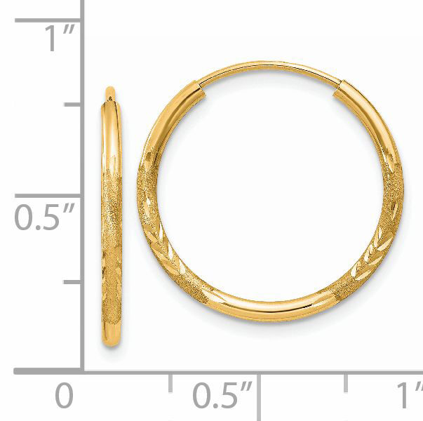 14k 1.5mm Satin Diamond-cut Endless Hoop Earrings-XY1172