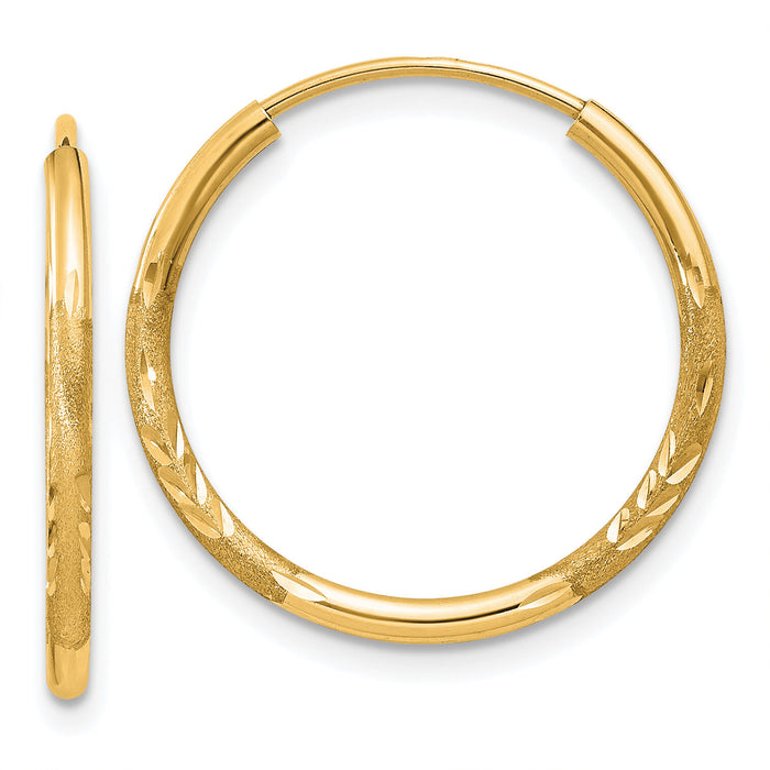 14k 1.5mm Satin Diamond-cut Endless Hoop Earrings-XY1172