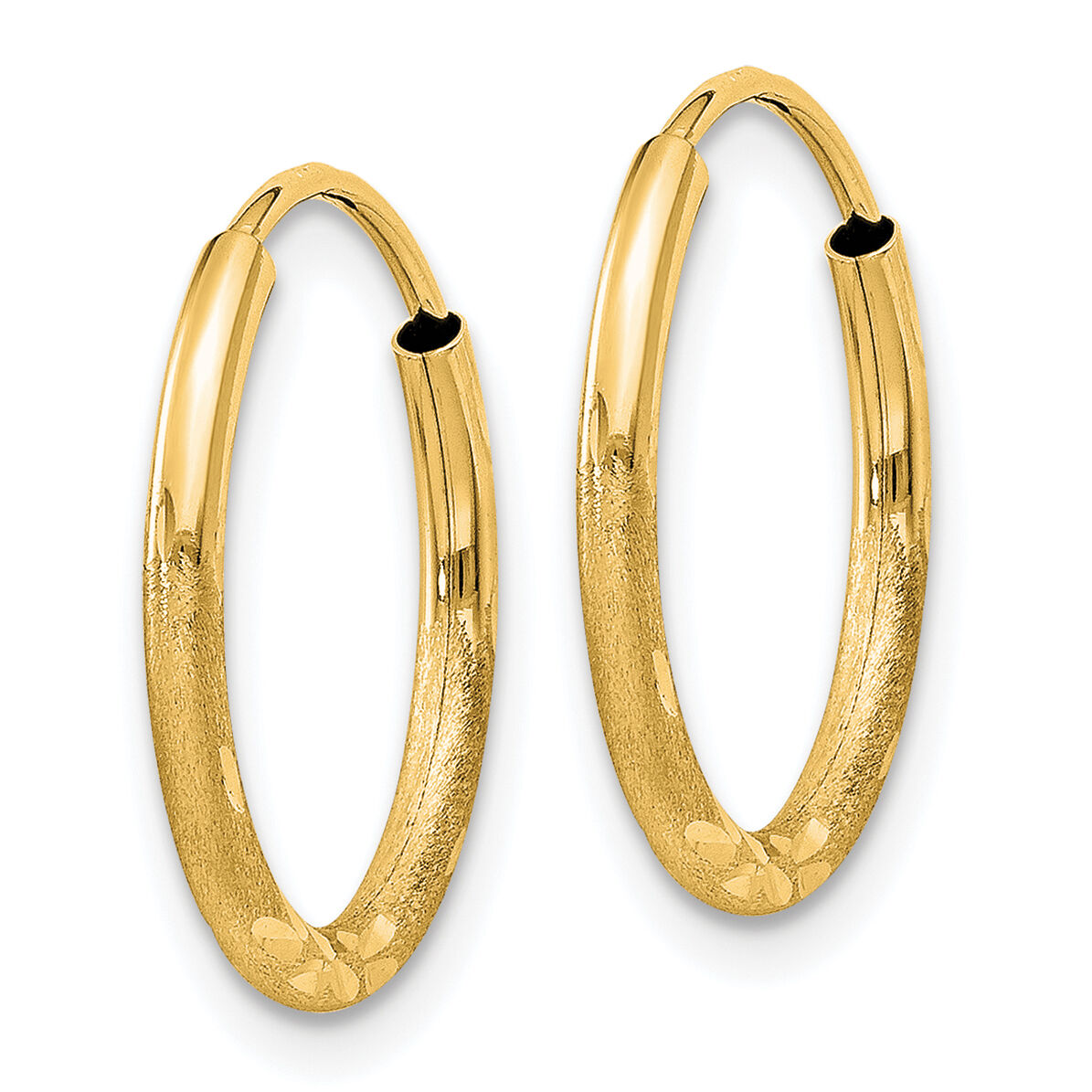 14k 1.5mm Satin Diamond-cut Endless Hoop Earrings-XY1173