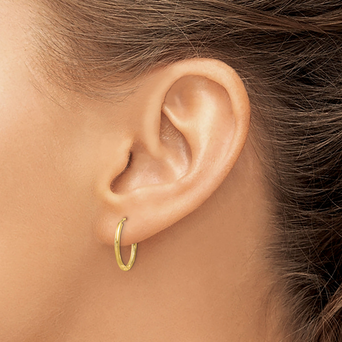 14k 1.5mm Satin Diamond-cut Endless Hoop Earrings-XY1173