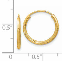 14k 1.5mm Satin Diamond-cut Endless Hoop Earrings-XY1173